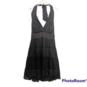 BCBGMaxAzria black cotton eyelet halter dress size 8